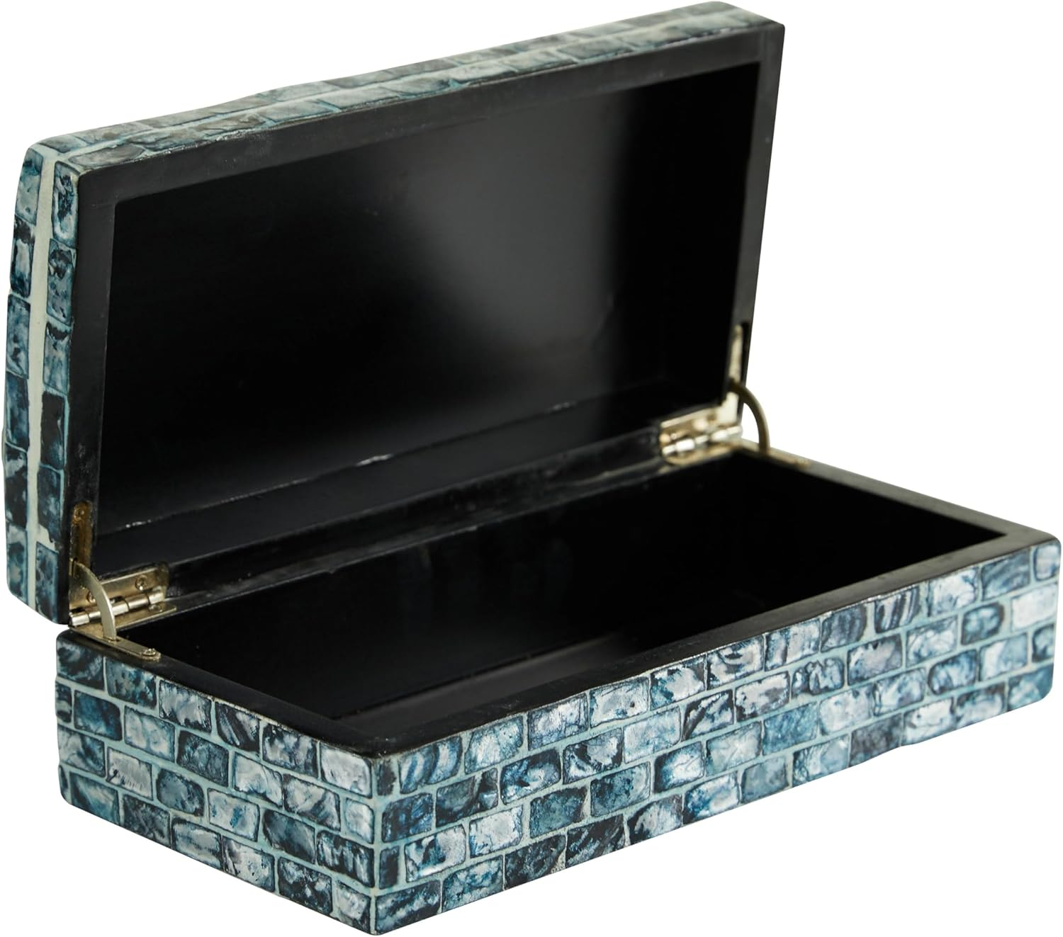 DecMode Handmade Blue Wood Decorative Box with Hinged Lid, 2 Count
