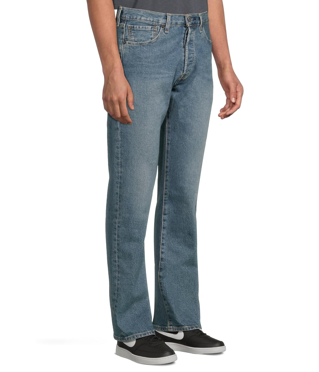 Light Blue High Rise Cotton Denim Straight Leg Jeans