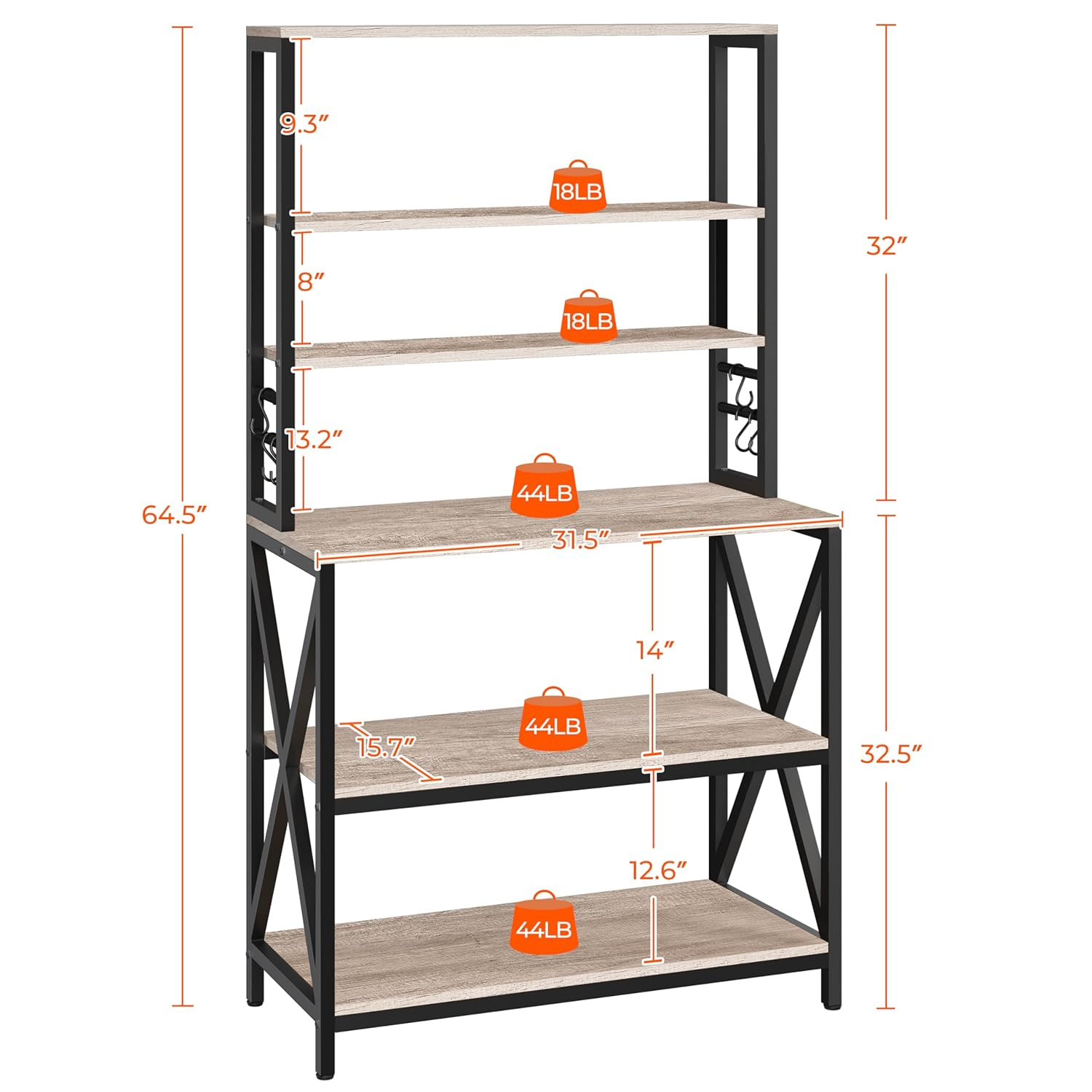 Yaheetech 6-Tier Kitchen Bakers Rack, 31.5 Inch Coffee Bar Table, Farmhouse Microwave Oven Stand Cabinet for Small Spaces, Corner Organizer Storage Shelf for Spices and Pots, Grey