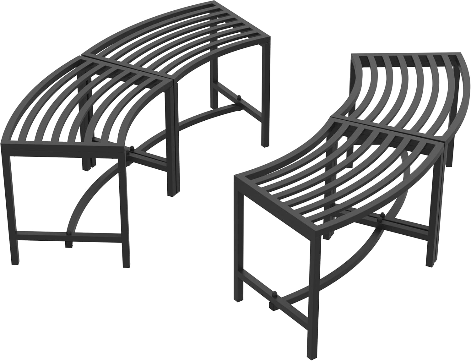 Metal Curved Fire Pit Bench Set of 4, Coated Black Metal Outdoor Stool Bench, Outdoor Fire Pit Seating, Steel Backless