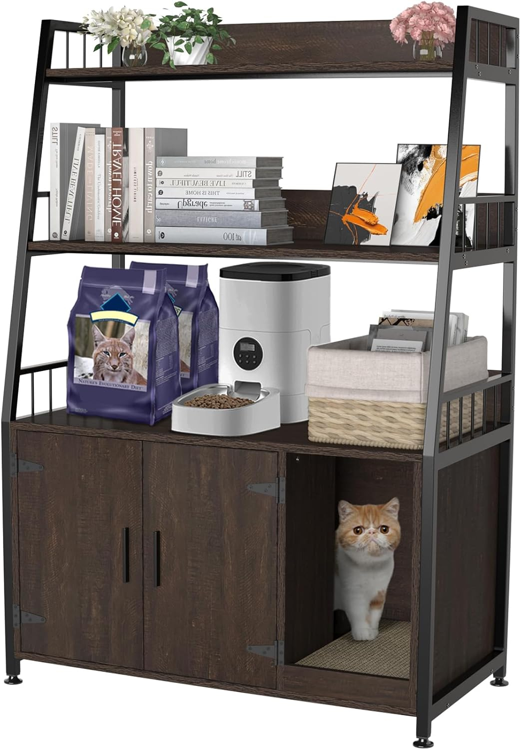 GDLF Large Hidden Cat Litter Box Enclosure Furniture with Shelf  Cat Washroom Storage with Scratch