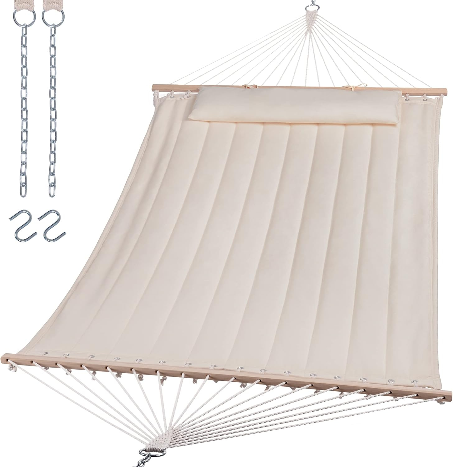 Heavy Duty Hanging Tree Hammock for Two with Large Soft Pillows Grey