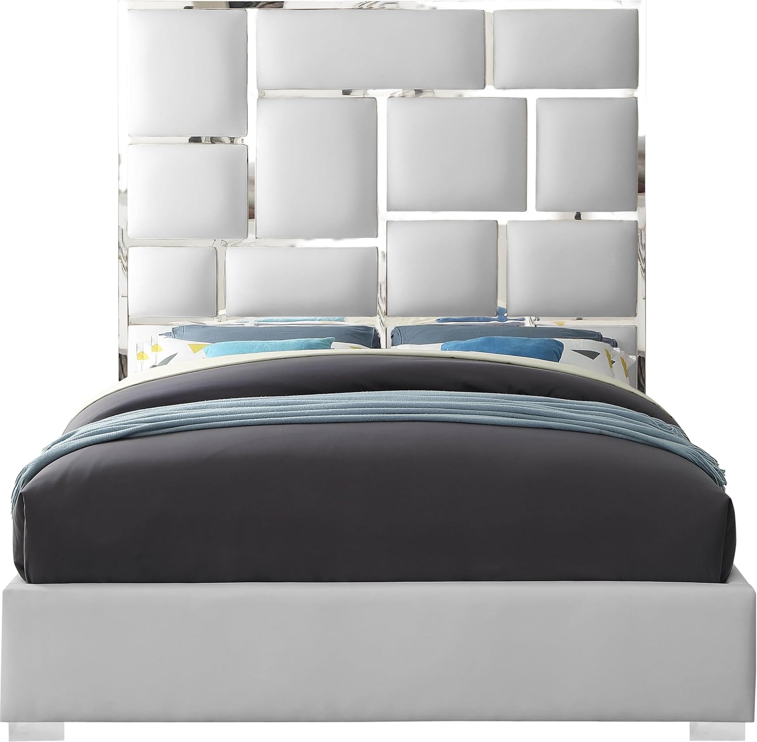 Meridian Furniture Milan King Size Super-tall Headboard Contemporary Fabric Platform Bed, White
