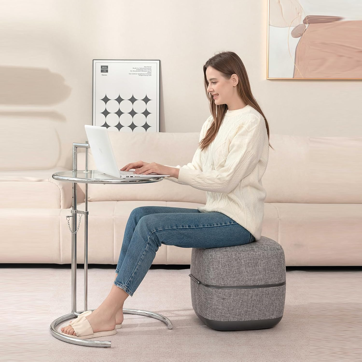 Ottoman Foot Massager by Ottossage, Rechargeable Massaging Ottoman with Removable Lid