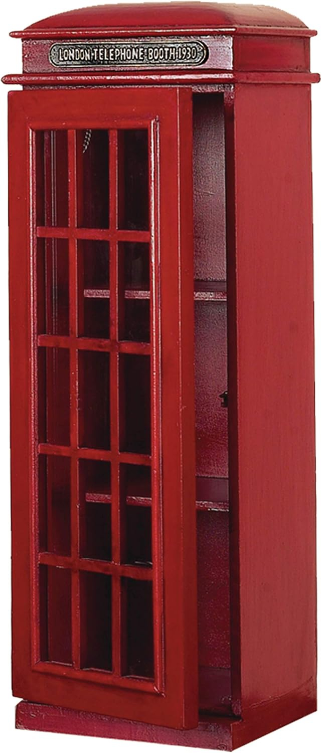 DecMode 11" x 30" Red Wooden London Telephone Booth 2 Shelf Storage Unit, 1-Piece
