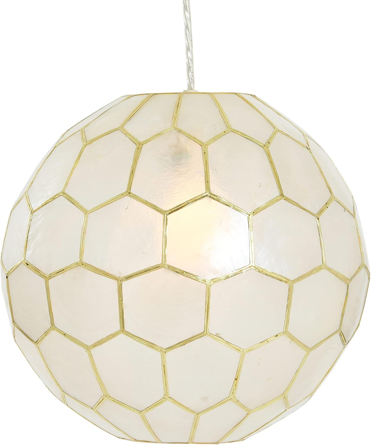 Creative Co-Op Capiz Honeycomb Globe Pendant Light, Capiz White Seashells with Antique Gold