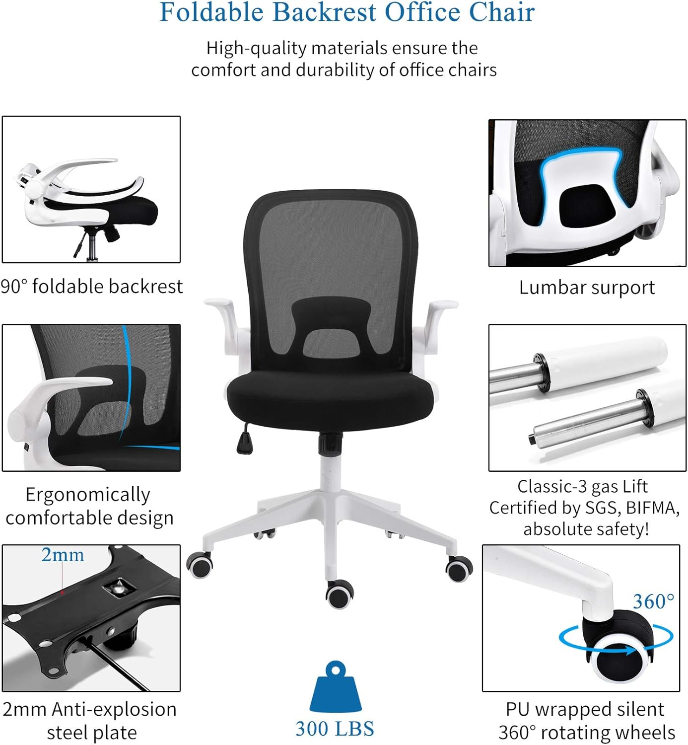 White Mesh Ergonomic Swivel Office Chair with Adjustable Arms