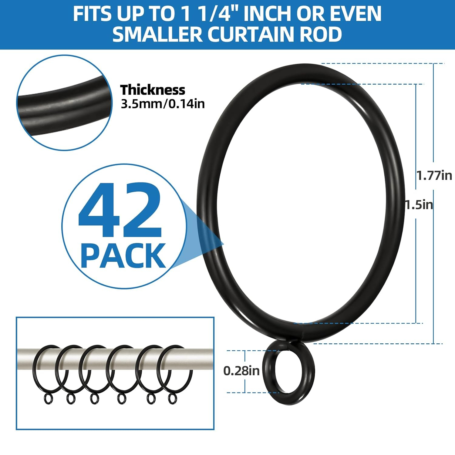 Innovire 42 Pack Curtain Rings with Eyelet 1.5" Inner Diameter,Metal Drapery Ring Fits up to 1.25" Drapery Rod,Glide Smoothly Curtain Rod Rings,Strong Vintage Decorative Rustproof Curtain Ho