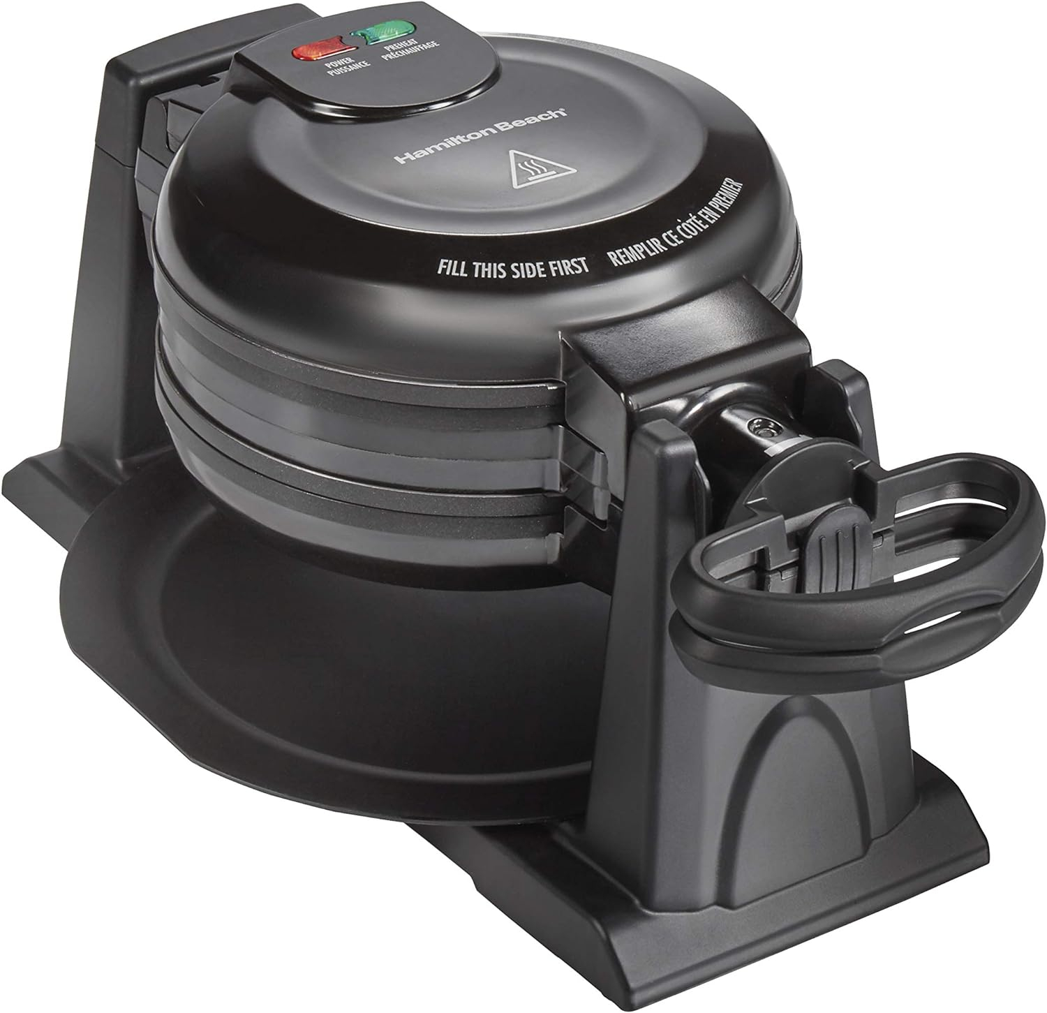 Black Double Flip Belgian Waffle Maker with Nonstick Plates
