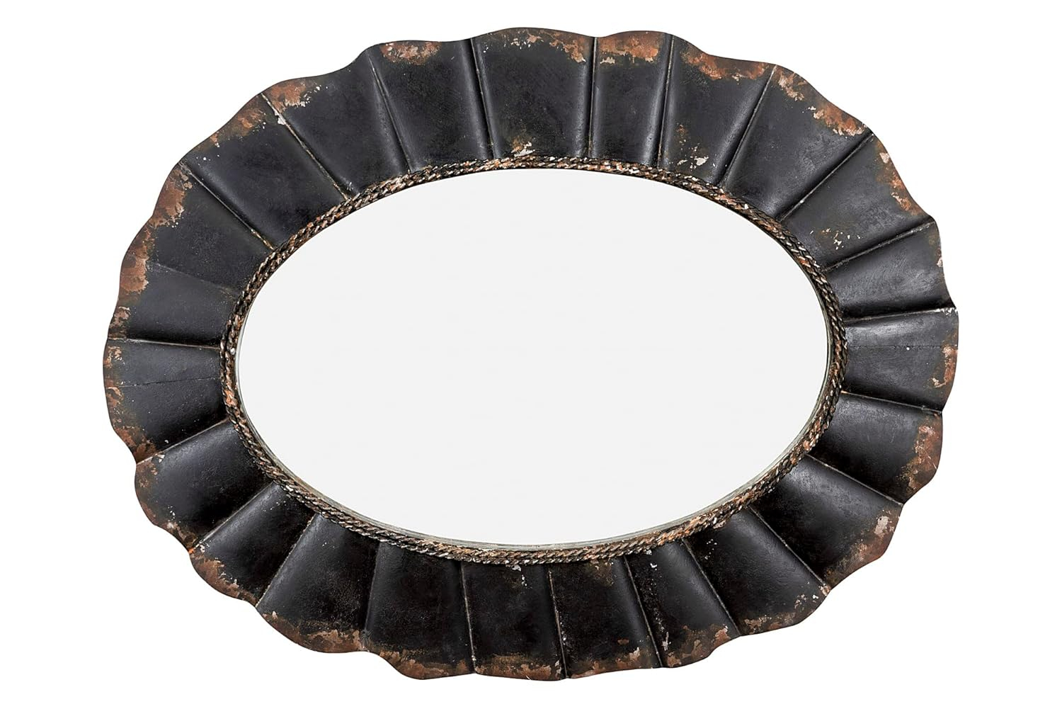 Creative Co-Op Distressed Metal Scalloped Oval Wall Mirror, Black