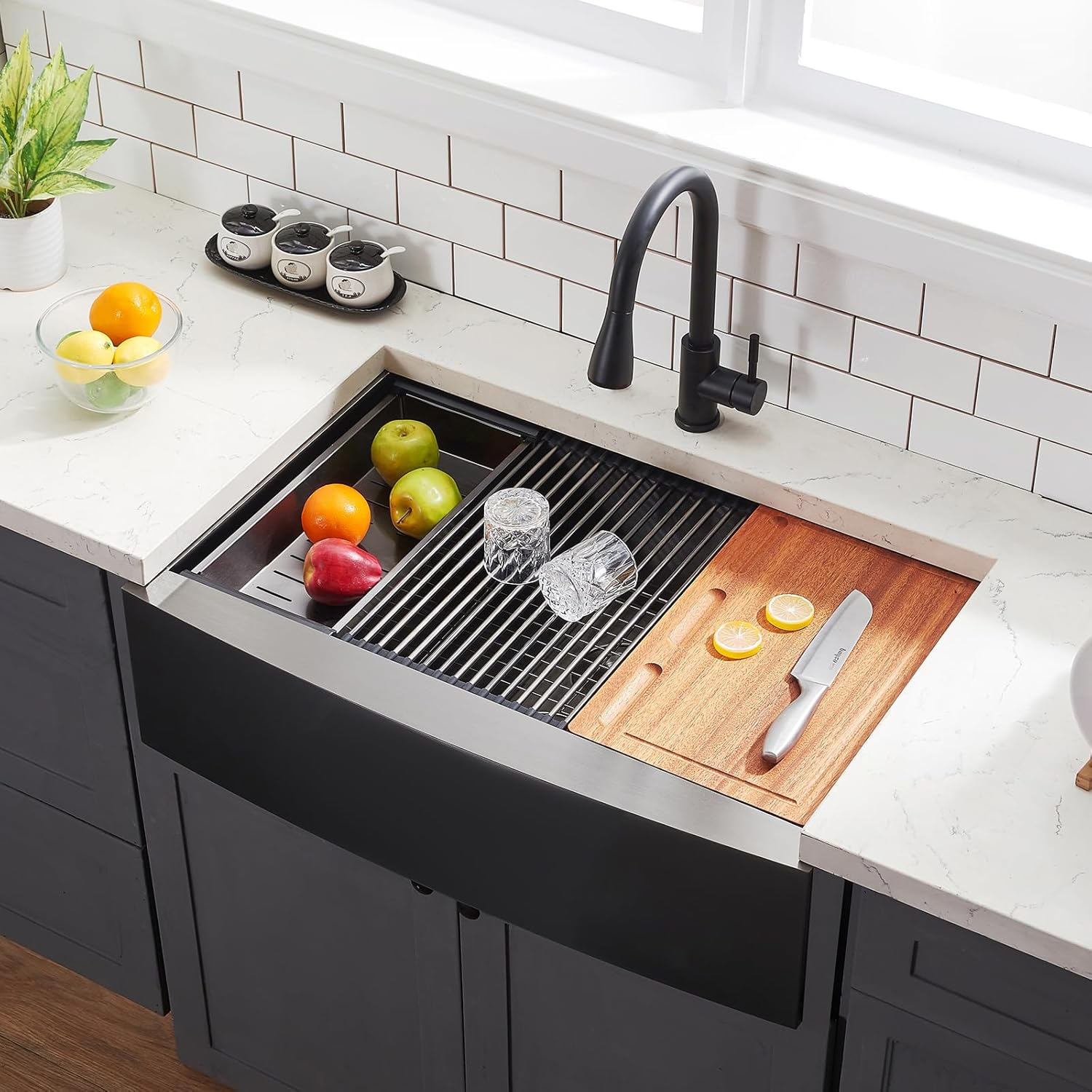 Black Farmhouse Sink 33 Inch - VALISY 33x22 Apron Front Farmhouse Kitchen Sink 16 Gauge Stainless Steel Undermount Ledge Workstation Deep Single Bowl Luxury Rustic Farm Sink with All Accessories