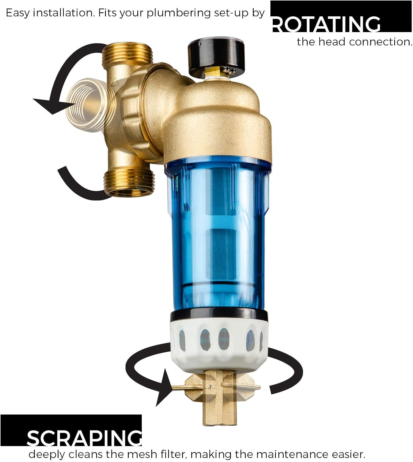 iSpring WSP50GR - Reusable Spin Down Sediment Water Filter (50 Micron w/Scraper & 360°Head)