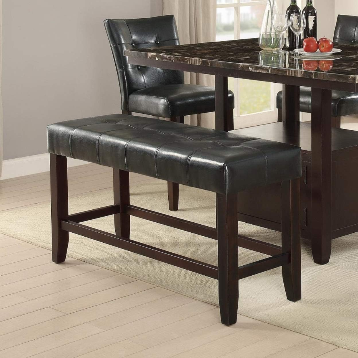 48" Black Faux Marble and Wood Dining Bench