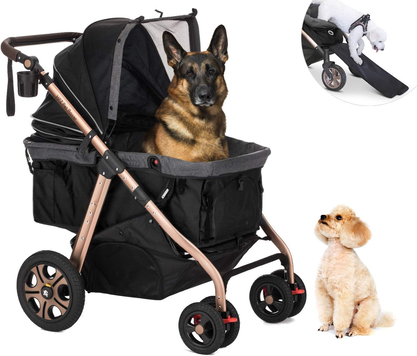Titan-HD Black Aluminum Pet Stroller with Rubber Wheels