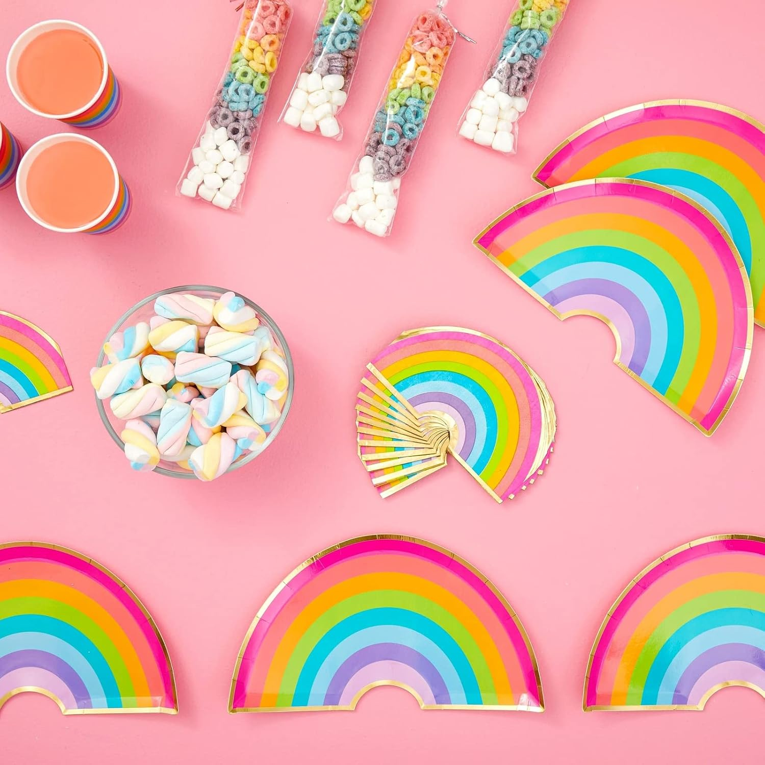 72 Piece Rainbow Party Dinnerware Set - Serves 24 Disposable Die-Cut Plates, Cups & Napkins - Colorful Rainbow Party Decorations for Birthdays & Events