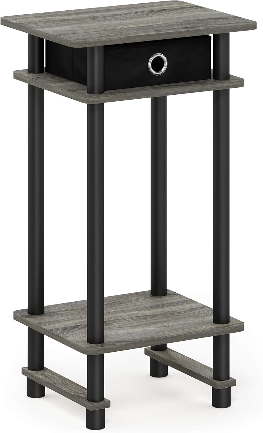 Furinno 17017 Turn-N-Tube Tall End Table with Bin, French Oak Grey/Black