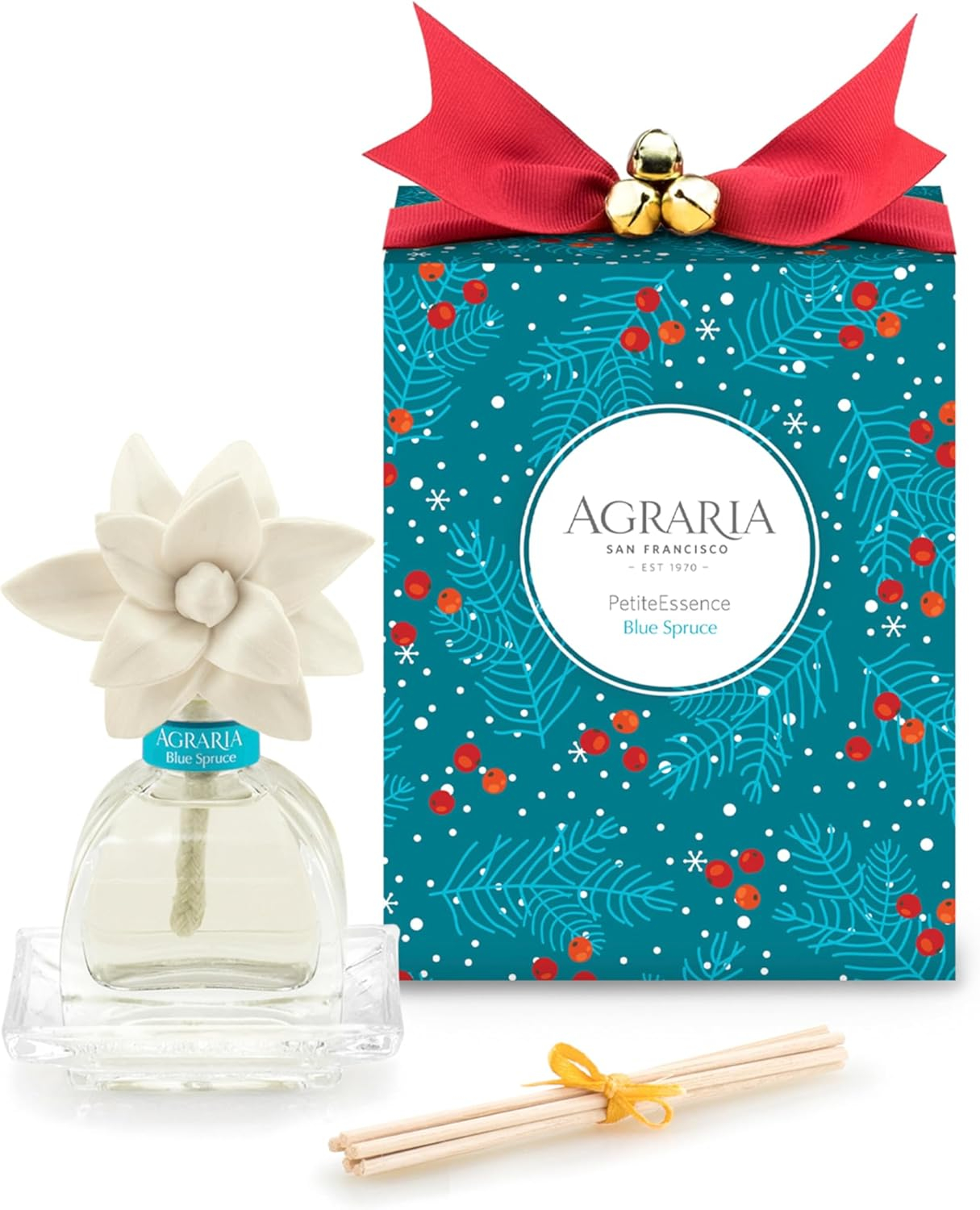 PetiteEssence Blue Spruce Reed Diffuser with Handcrafted Sola Flower