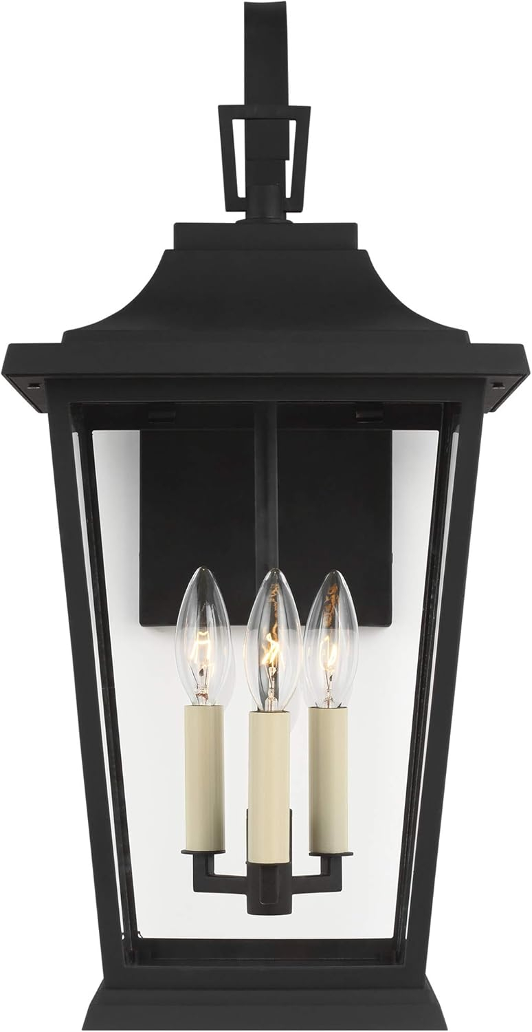 Warren Textured Black 3-Light Lantern Sconce with Clear Panels