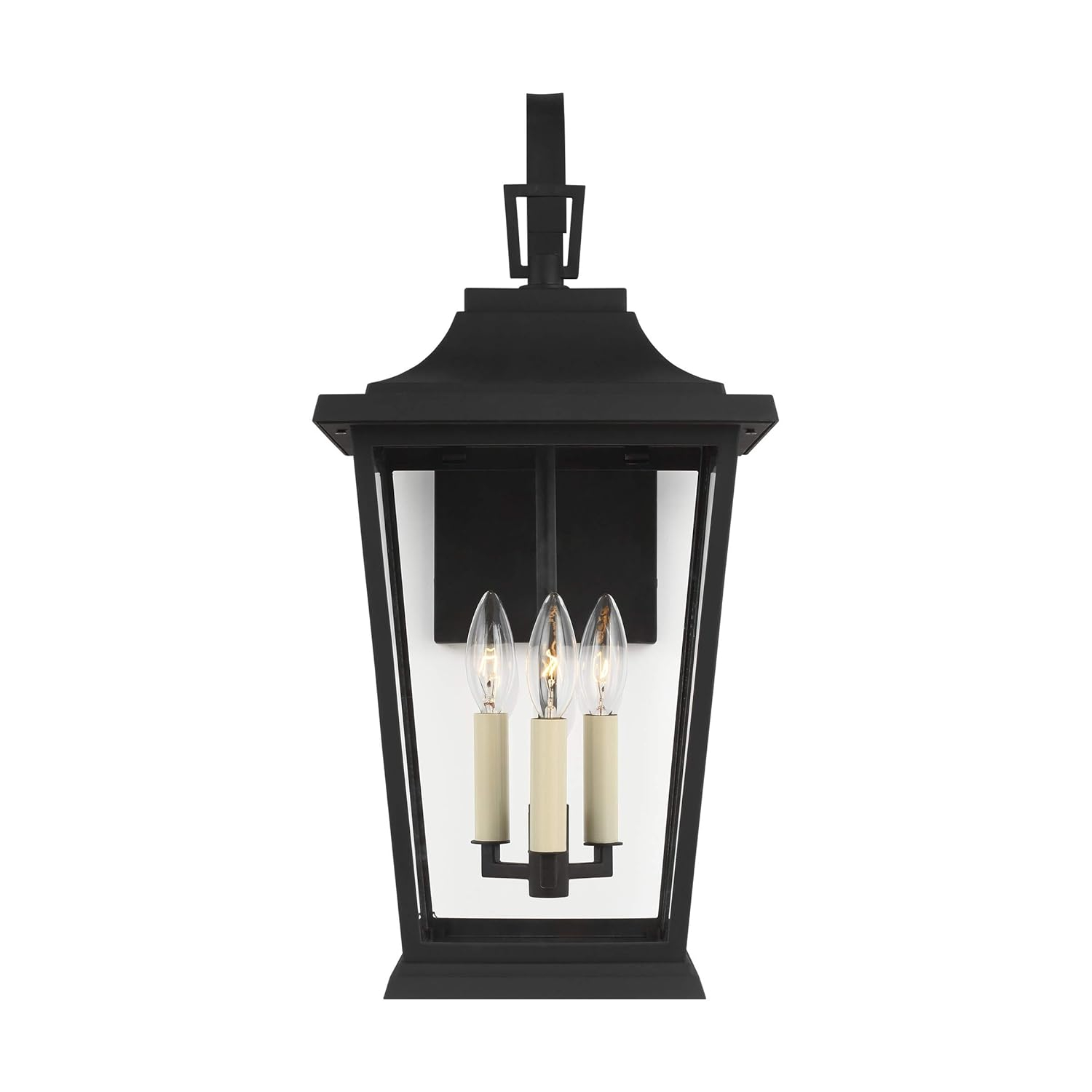 Warren Textured Black 3-Light Lantern Sconce with Clear Panels