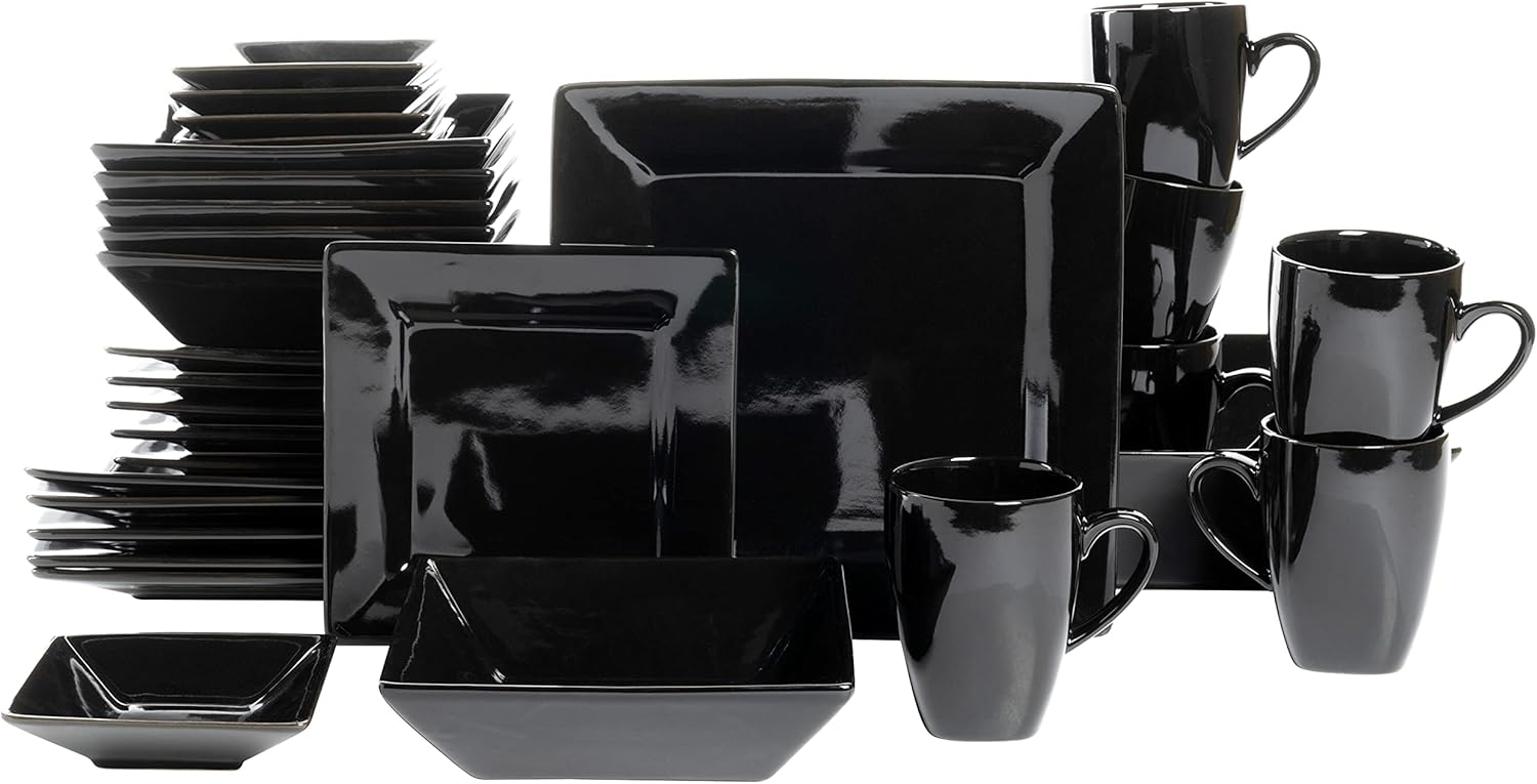 10 Strawberry Street Nova Square 40 Piece Stoneware Dinnerware Set, Black