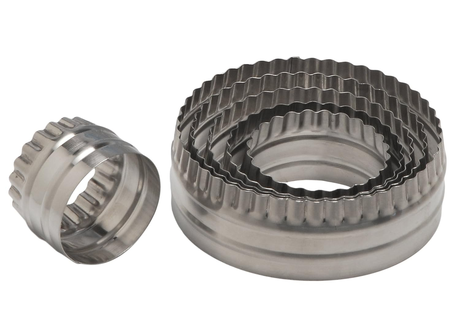 Ateco Double Sided Large Round Cutters in Graduated Sizes, Fluted & Plain Edges, Stainless Steel, 6 Pc Set