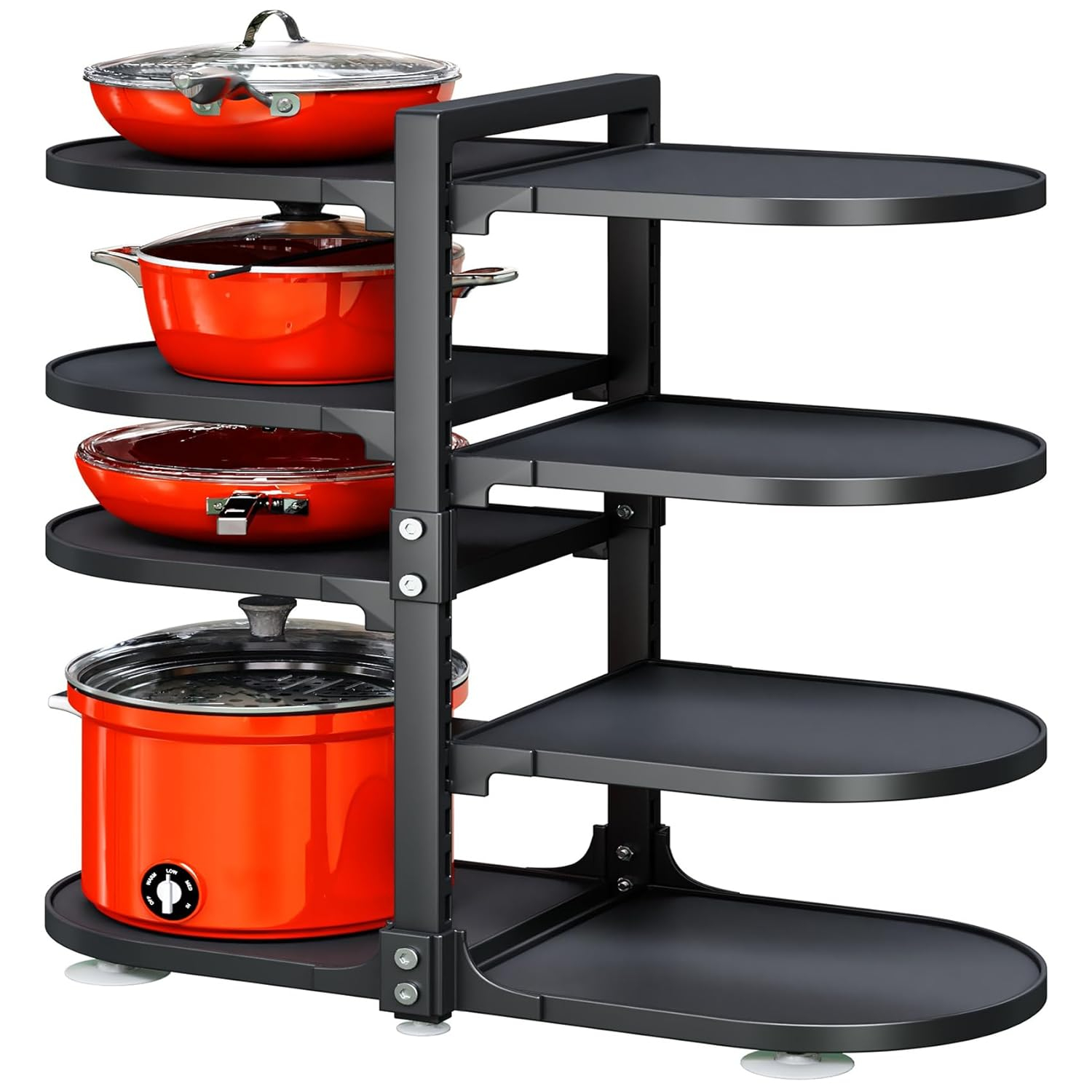 Pot and Pan Organizer for Cabinet, 8 Tier 21” Adjustable Cabinet Pan Organizer Rack Heavy Duty Pot Rack for Kitchen Storage, Snap-on Pot Pan Organizer with Panels for Stockpot and Steamer (Round)