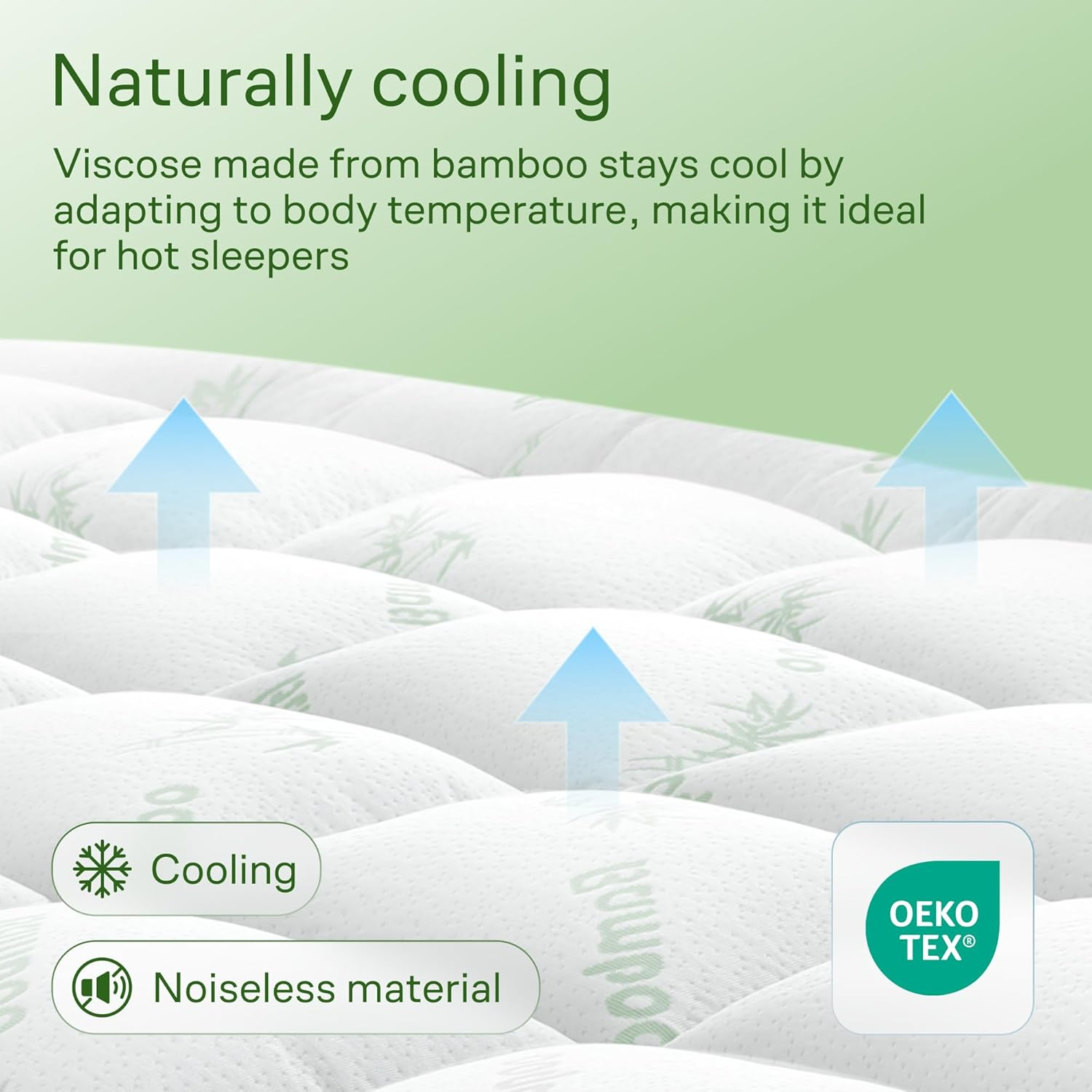 Ultra Soft Queen RV Size Mattress Topper - Viscose Made from Bamboo Pillow Top Mattress Pad for Back Pain Relief - Naturally Cooling for Hot Sleepers, Green