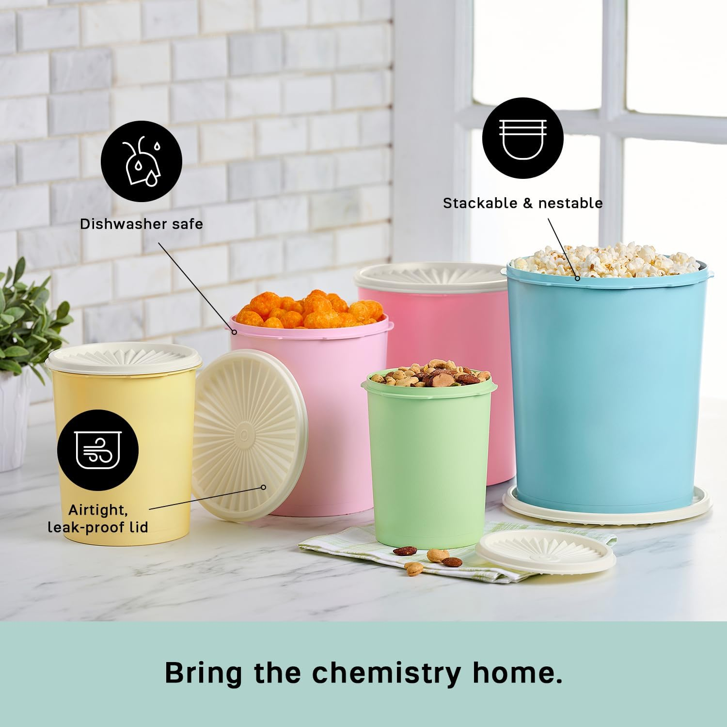 Vintage Multicolor Plastic Nested Canister Set with Airtight Lids