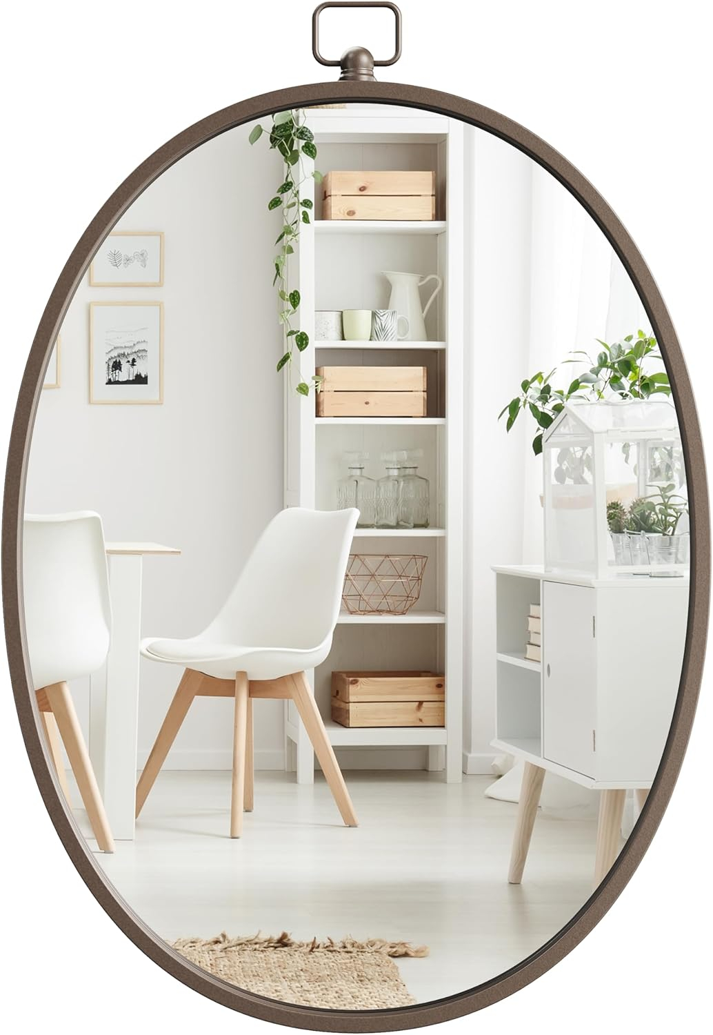 Barnyard Designs Round Metal Framed Wall Mirror for Bathroom Vanity, Bedroom, Circle Desk Mirror (24", Iron Metal Grey)