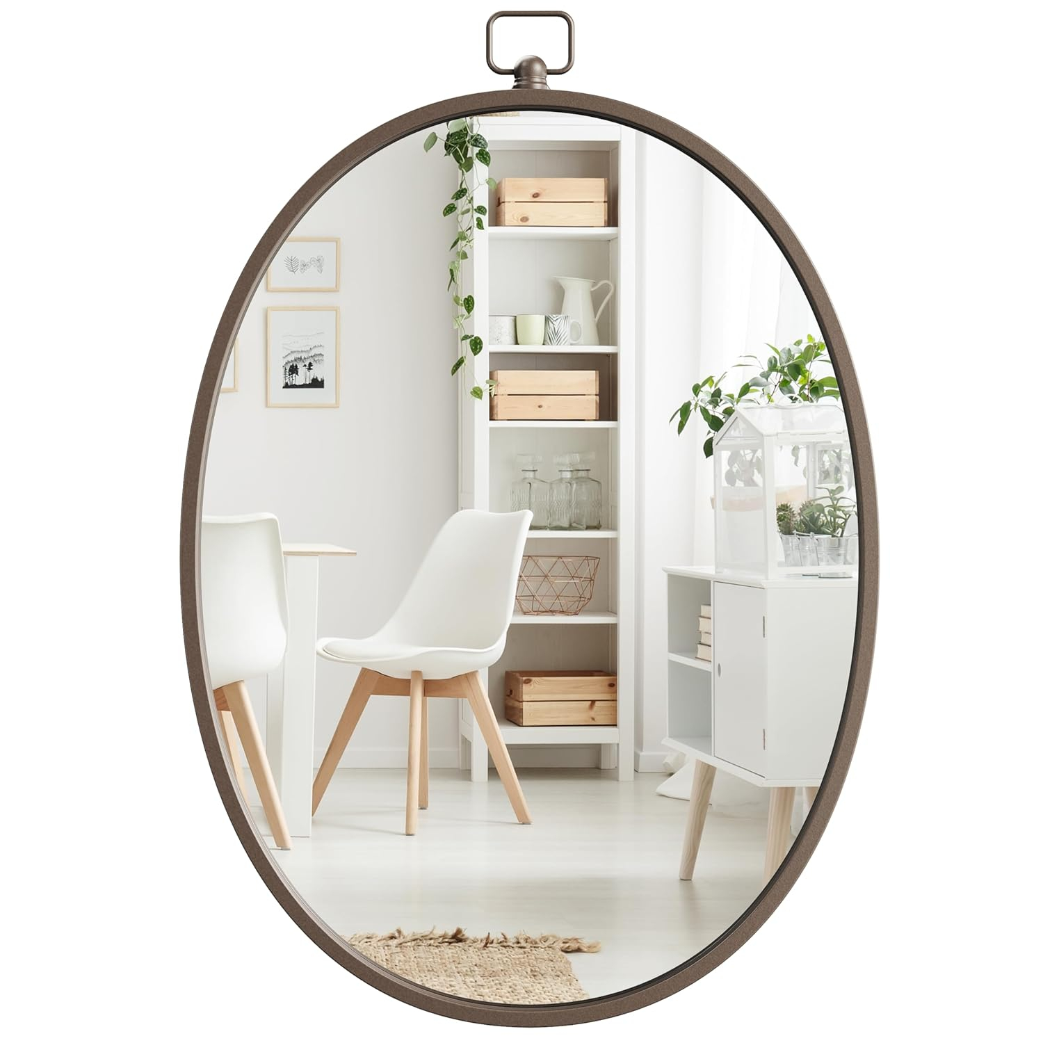 Barnyard Designs Round Metal Framed Wall Mirror for Bathroom Vanity, Bedroom, Circle Desk Mirror (24", Iron Metal Grey)