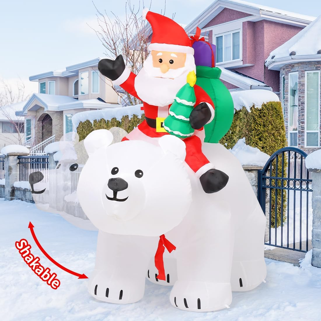 GOOSH 6 FT Christmas Inflatables Santa Clause Riding Bear with Shaking Head Outdoor Decorations Blow Up Yard Decor with LED Lights for Xmas Holiday Party Indoor Garden Lawn Décor