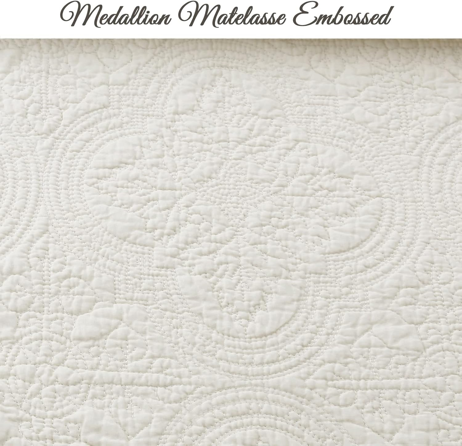 Ivory Full Cotton Quilt Set with Embossed Design