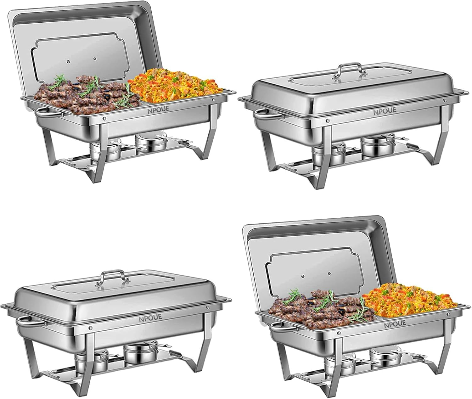 Chafing Dish Buffet Set 4 Pack, 8 QT Food Servers and Warmers Stainless Steel Chafer with Water Pan for Weddings, Parties, Banquets, and Catering