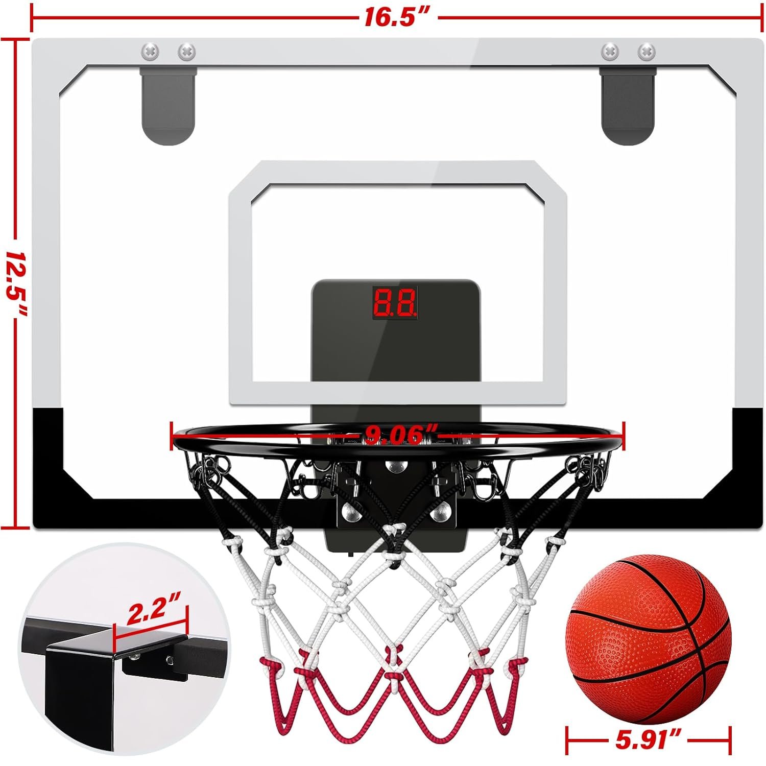 Pro Room Basketball Hoop Over The Door - Wall Mounted Basketball Hoop Set with Complete Accessories - Indoor Basketball Hoop for Kids & Adults