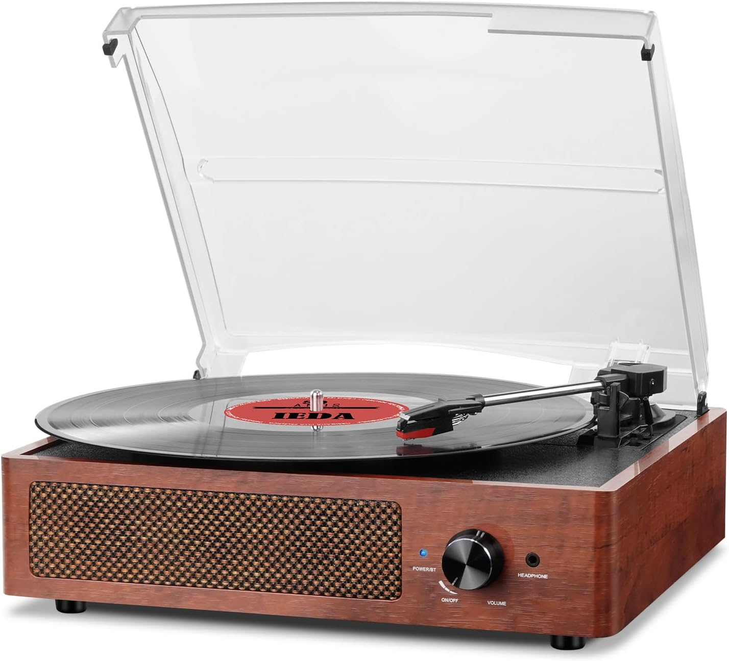 Record Players Vintage Turntable for Vinyl Records with Speakers Belt-Driven Turntables Support 3-Speed, Bluetooth Wireless Playback, Headphone, AUX-in, RCA Line LP Vinyl Players