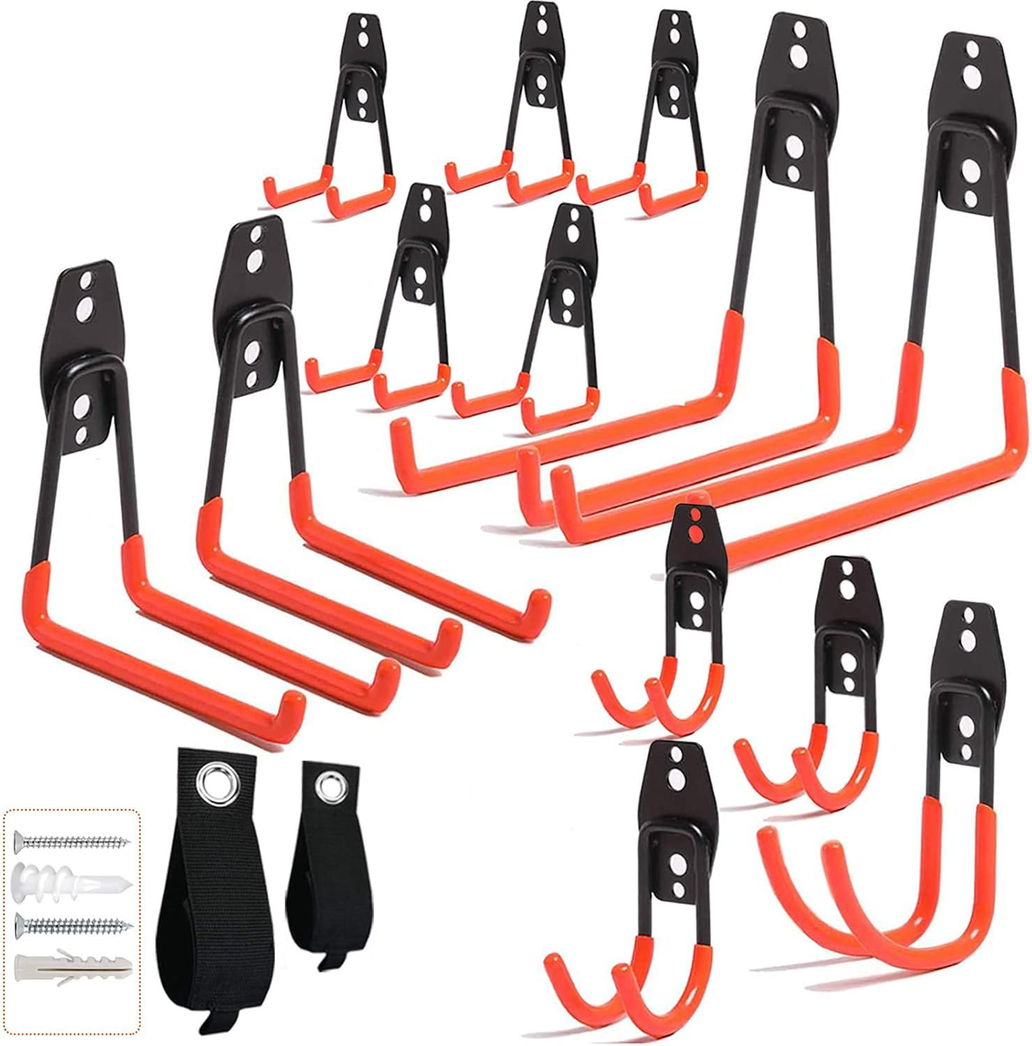 16PCS Garage Hooks Heavy Duty, Steel Storage Utility Hook, Organization Tool Shelf Have Anti Slip Coating for Organizing Power or Garden Tools, Cable Organization