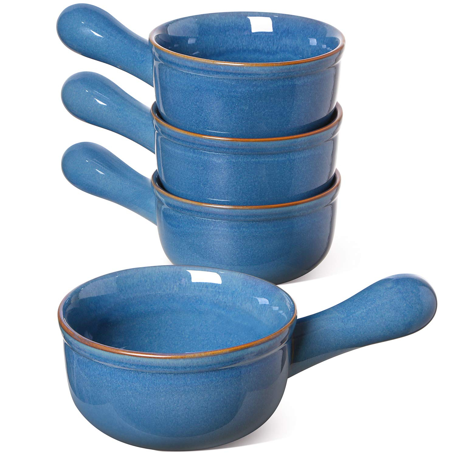 LE TAUCI Soup Bowls with Handle, 15 Oz Ceramic French Onion Soup Bowls, Large Soup Crocks Oven Safe for Stew, Onion, Soup, Chilli, Set of 4, Ceylon Blue
