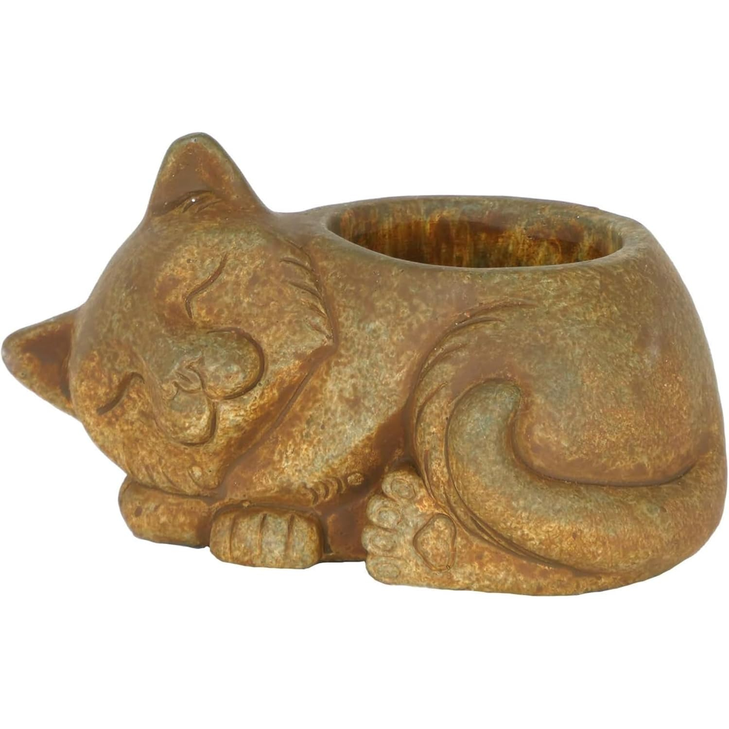Classic Home and Garden Cement Buddies Indoor/Outdoor Planter with Drainage Hole, Sleeping Cat, Rust Brown, Large, 8.5in