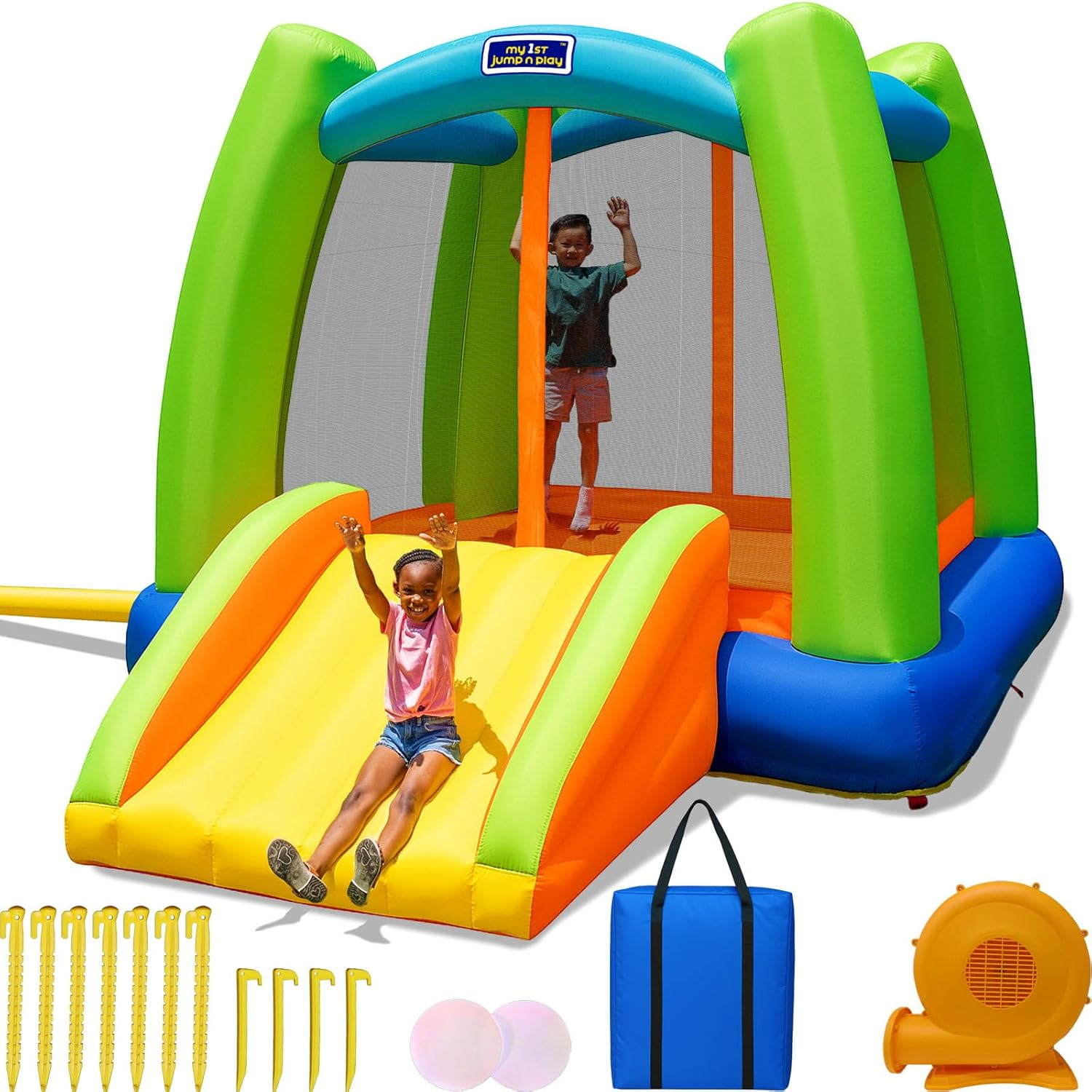 Sportspower My 1st Jump 'n Play, 12 feet Inflatable Bounce House with Lifetime Warranty on Blower, Great for Kids Aged 3-8