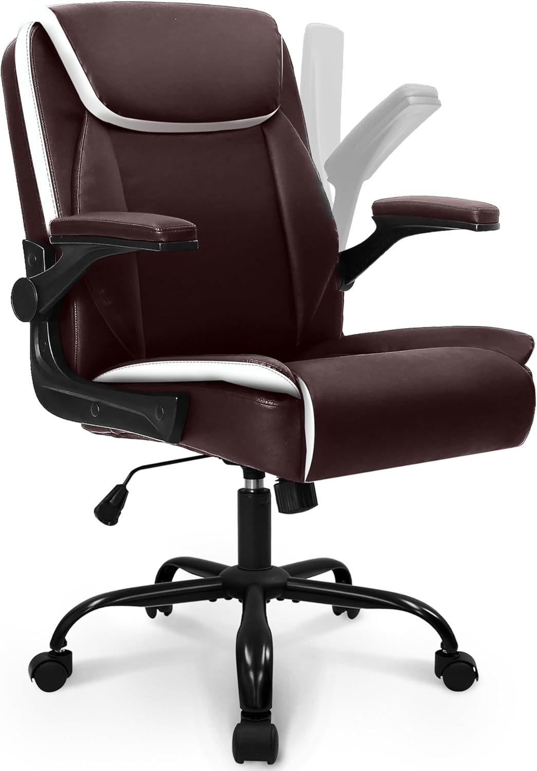 Brown PU Leather Ergonomic Office Chair with Flip-up Arms