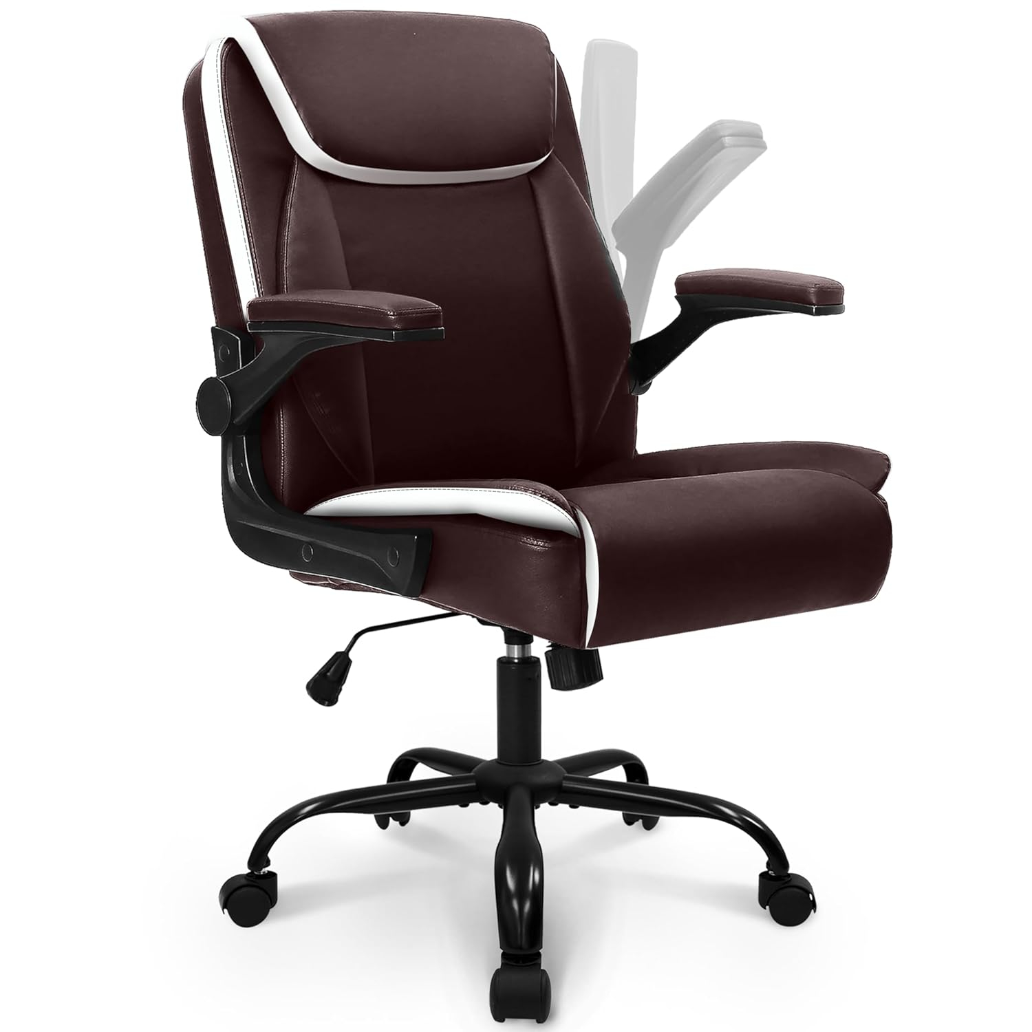 Brown PU Leather Ergonomic Office Chair with Flip-up Arms