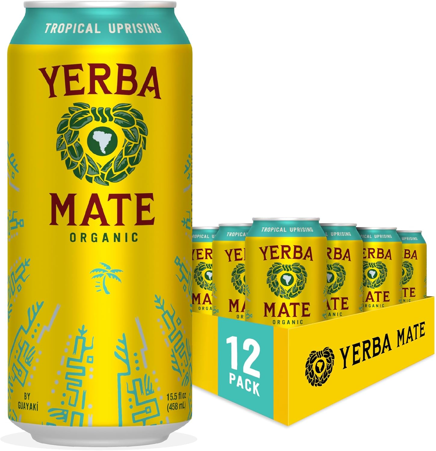 Guayaki Yerba Mate, Clean Energy Drink Alternative, Organic Tropical Uprising, 15.5oz (Pack of 12), 150mg Caffeine