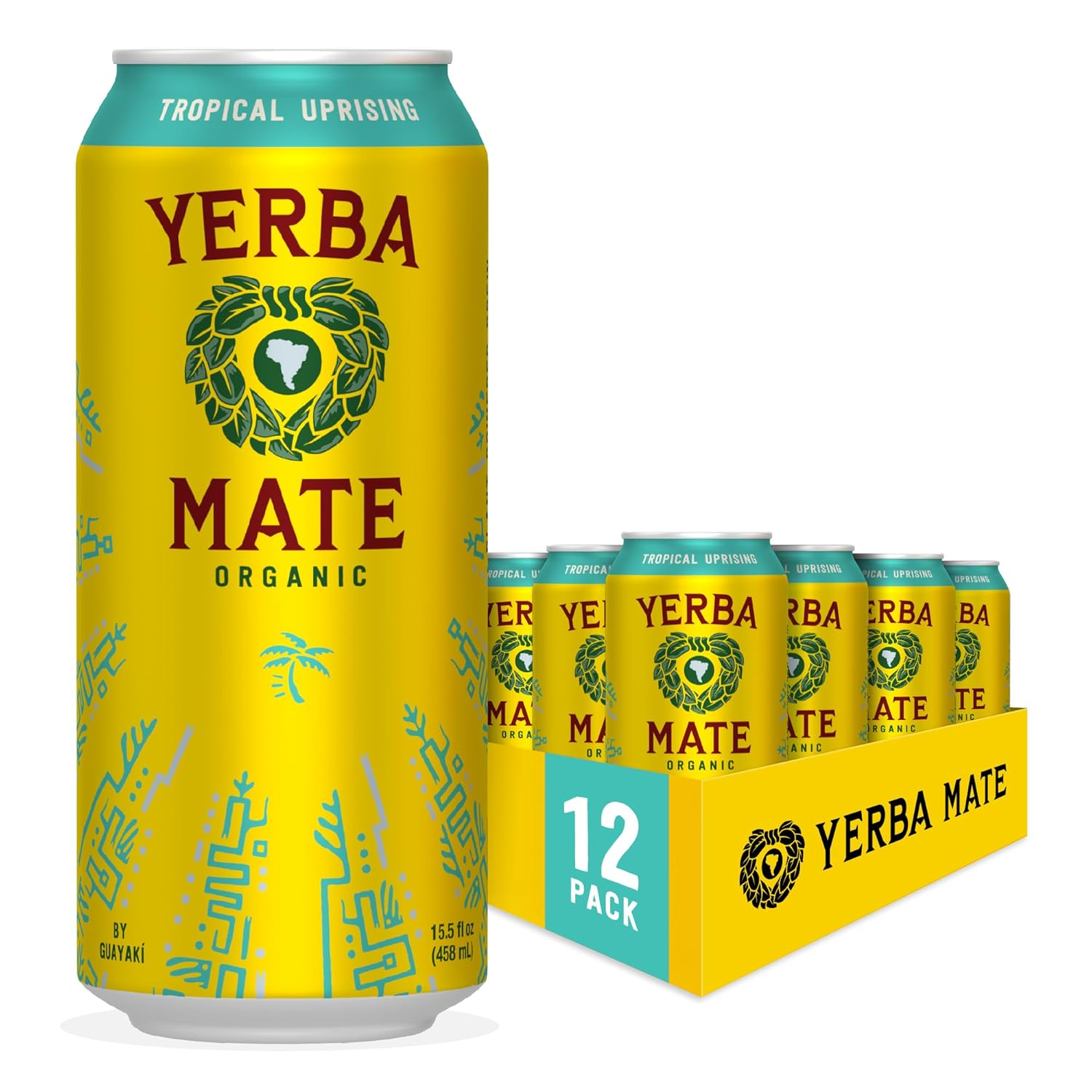 Guayaki Yerba Mate, Clean Energy Drink Alternative, Organic Tropical Uprising, 15.5oz (Pack of 12), 150mg Caffeine