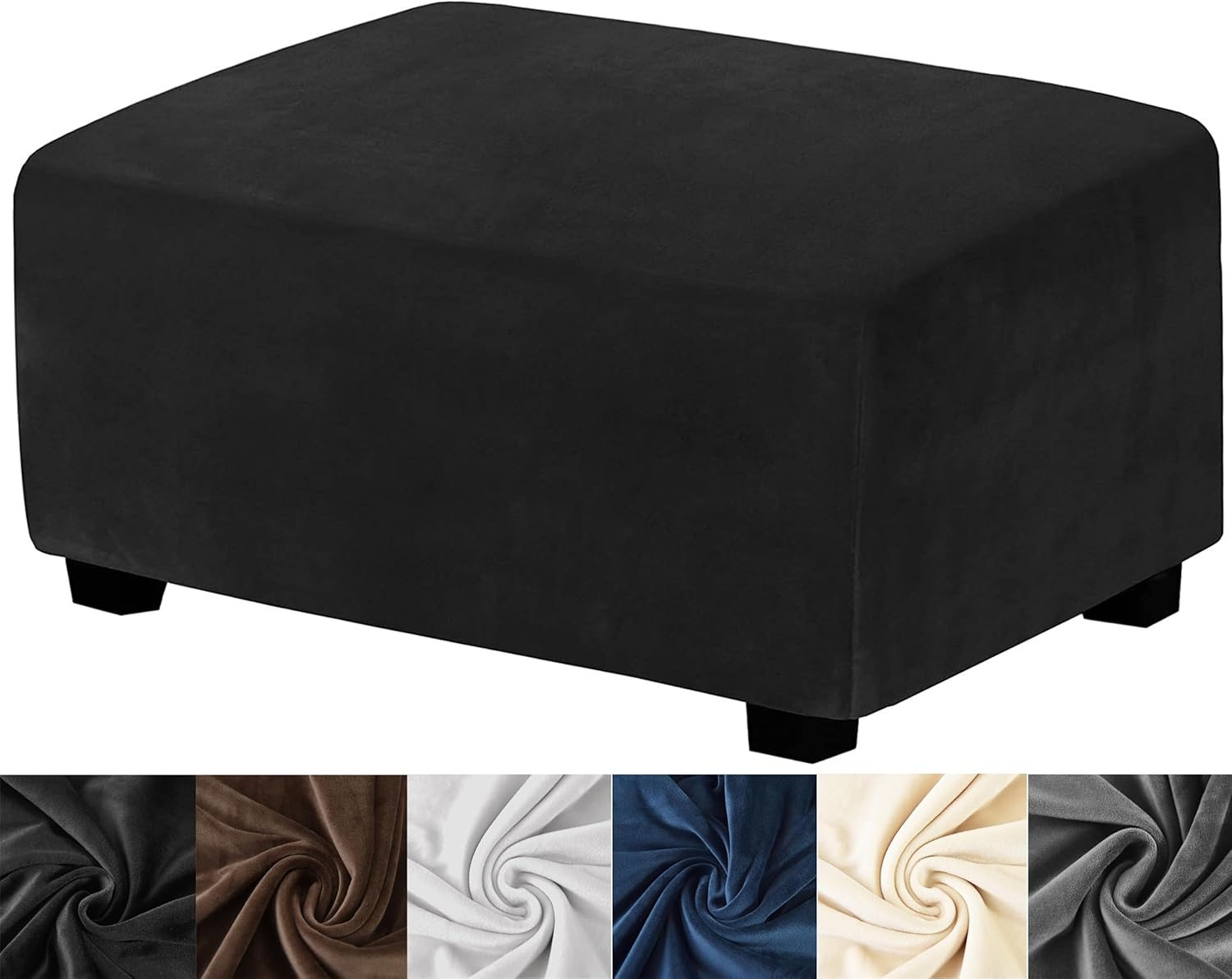 HFCNMY Ottoman Cover Rectangle,Stretch Velvet Slipcovers Rectangle Thick Covers Slipcover for Ottomans Soft Foot Stool with Elastic Bottom Beige Medium (ASMFDT20230725-7)
