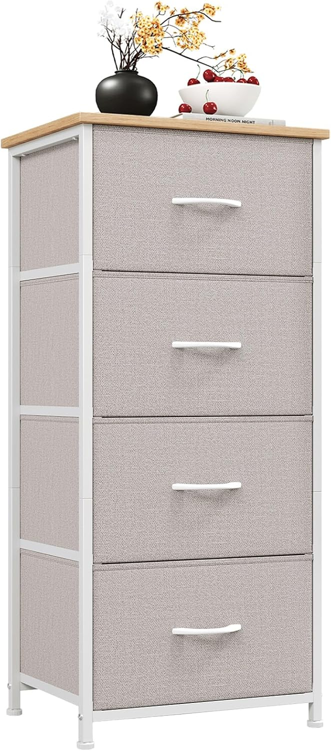 Somdot 4 Drawer Dresser, Chest of Drawers Fabric Vertical Nightstand for Bedroom, Black Rustic Brown