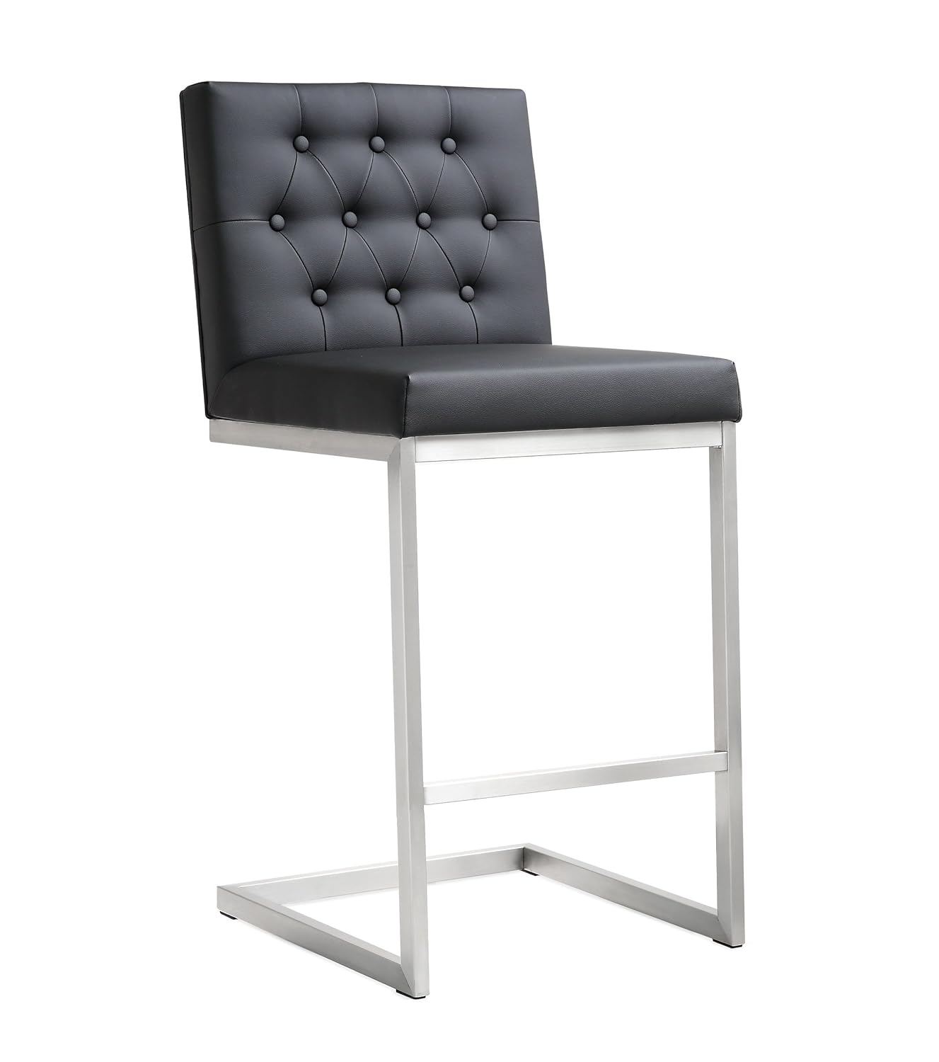 Helsinki Contemporary Black Leather Counter Stool with Stainless Steel Base