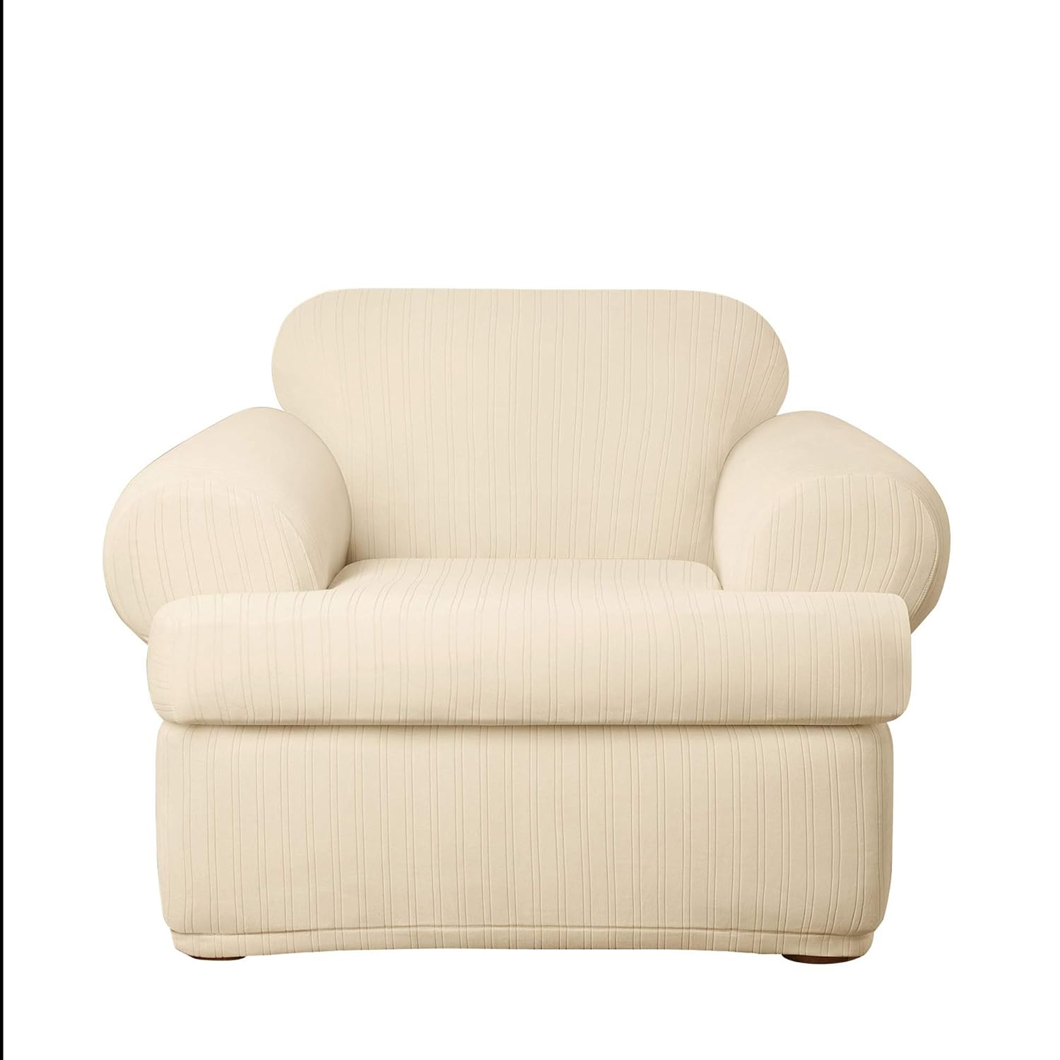 SureFit  Stretch Pinstripe 2 Piece T Cushion Chair Slipcover Cream