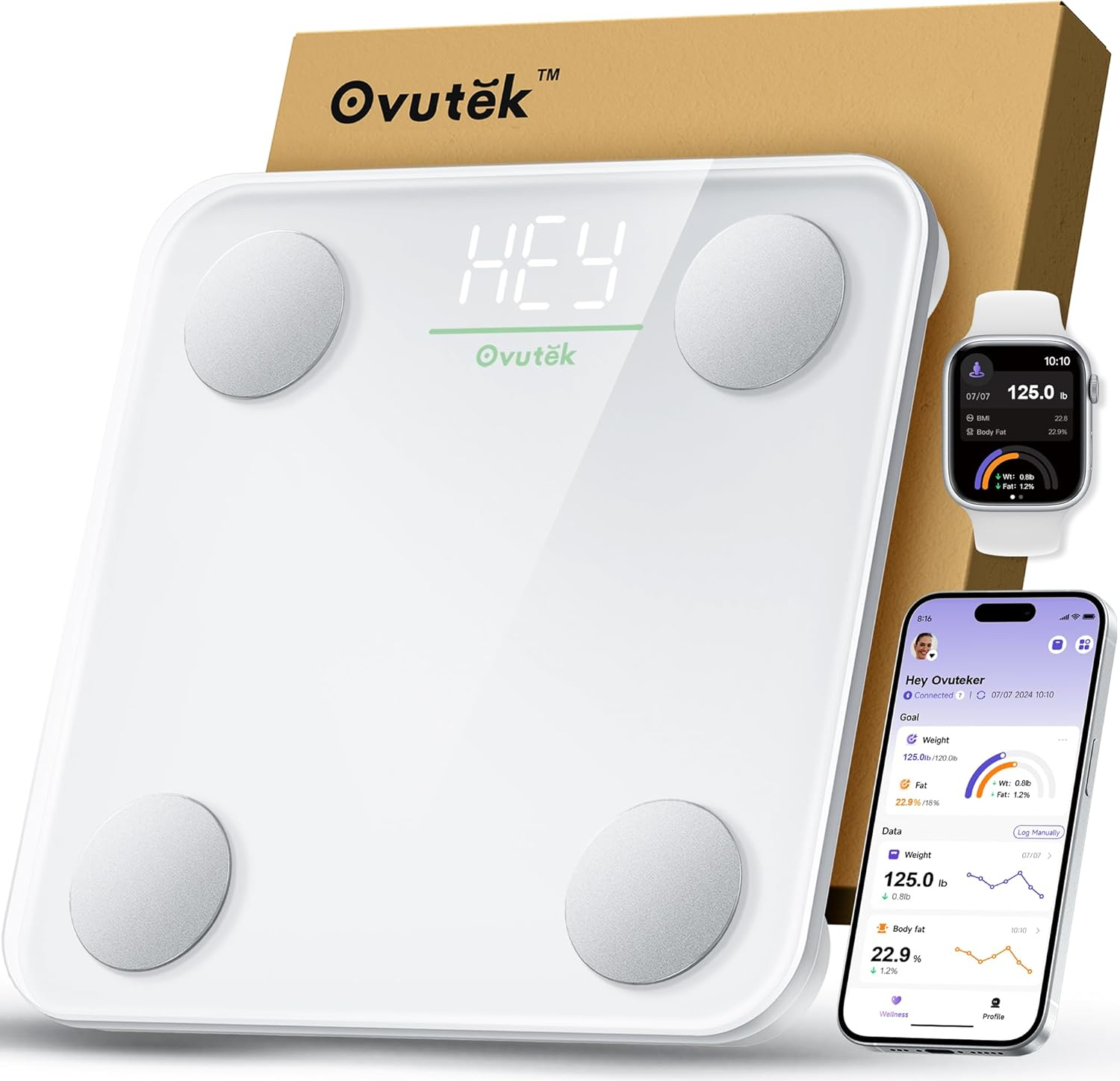 Smart Scale for Body Weight, Digital Bathroom Scale BMI Weighing Body Fat Scale, Accurate Body Composition Scale Monitor for People's Health with Smartphone App, Compact Size, 400lb