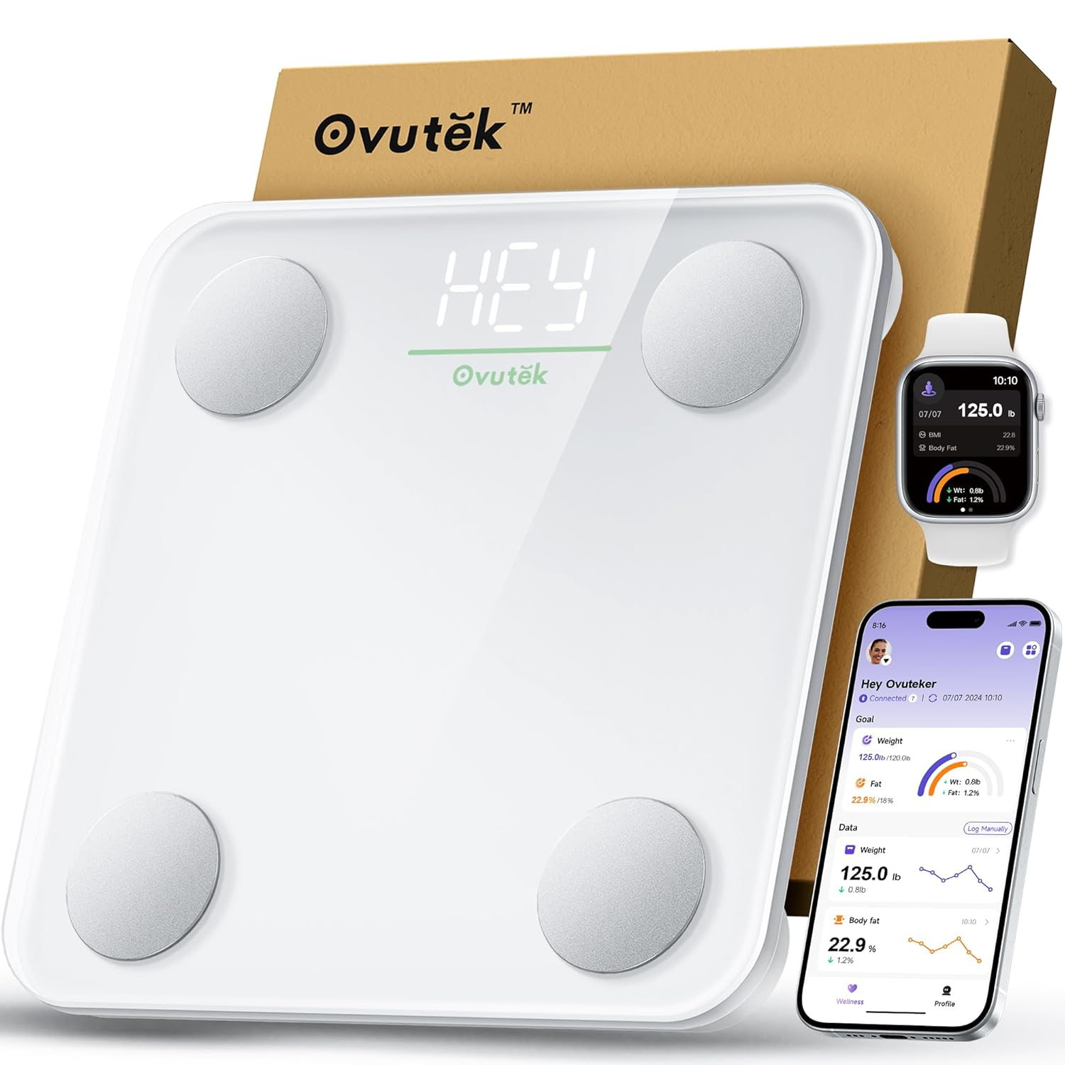 Ovutek Smart Scale for Body Weight, Digital Bathroom Scale BMI Weighing Body Fat Scale, Accurate Body Composition Scale Monitor for People's Health with Smartphone App, Compact Size, 400lb