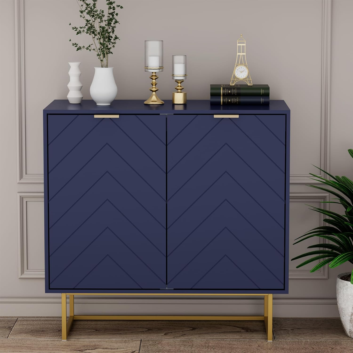 Scurrty 31.5'' Sideboard Buffet Cabinet with Storage, Sideboard Storage Cabinet with Doors and Adjustable Shelf, Accent Cabinet for Living Room, Kitchen, Navy Blue